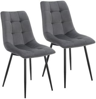 Juskys Esszimmerstühle Blanca 2er Set - Samt Stühle gepolstert - Stuhl für Esszimmer, Küche & Wohnzimmer - modern, belastbar bis 120 kg Dunkelgrau