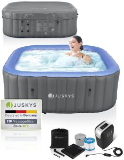 Juskys Whirlpool Palmira für bis zu 6 Personen - Outdoor Indoor Pool aufblasbar - 2 m Aussenwhirlpool - Spa Hot Tub eckig - Grau