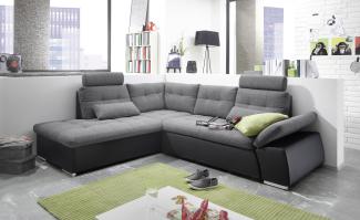 Ecksofa JAK Couch Schlafcouch Sofa Lederlook grau schwarz Ottomane links L-Form