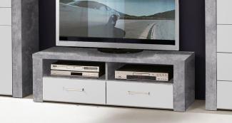 Lowboard TV-Unterschrank 127cm Betonoptik lichtgrau weiß