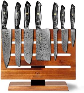 Messerset 8-teilig mit magnetischer Messerblock - Kumai Kombipaket Jishaku - asiatische Küchenmesser handgeschmiedet mit Holzgriff