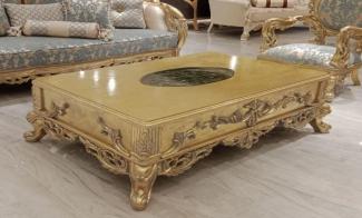 Casa Padrino Luxus Barock Couchtisch Gold - Prunkvoller Massivholz Wohnzimmertisch im Barockstil - Barock Wohnzimmer Möbel - Edel & Prunkvoll