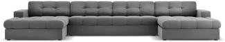 Micadoni 5-Sitzer Samtstoff Panorama Sofa Justin | Bezug Light Grey | Beinfarbe Black Plastic