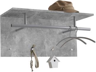 FMD Möbel - SPOT - Wandgarderobe mit Kleiderstange und 4 Haken - melaminharzbeschichtete Spanplatte - Beton LA - 72 x 34,5 x 29,3cm
