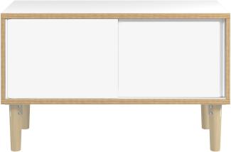 Poise Sideboard, Plywood, Schiebetüren in verkehrsweiß, 4 Füße aus Eiche, H 621 x B 1000 x 450 mm