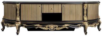 Casa Padrino Luxus Barock TV Schrank Schwarz / Gold - Prunkvolles Massivholz Sideboard mit 4 Türen und Schublade - Barock Wohnzimmer Möbel