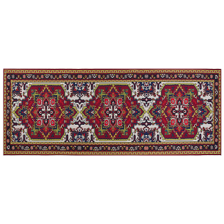 Teppich rot 80 x 200 cm orientalisches Muster Kurzflor COLACHEL