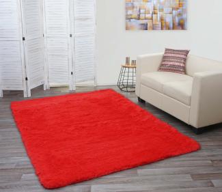 Teppich HWC-F69, Shaggy Läufer Hochflor Langflor, Stoff/Textil flauschig weich 230x160cm ~ rot