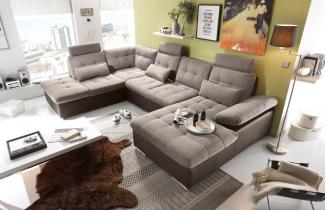 Couch Wohnlandschaft Schlaffunktion Schlafsofa braun beige Ottomane links