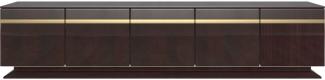 Casa Padrino Designer TV Schrank Dunkelbraun Hochglanz / Gold 240 x 45 x H. 55 cm - Edler Fernsehschrank mit 5 Türen - Luxus Wohnzimmer Möbel