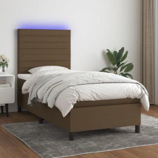 Boxspringbett mit Matratze & LED Dunkelbraun 90x200 cm Stoff (Farbe: Braun)