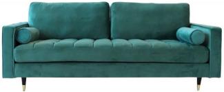 Casa Padrino Wohnzimmer Samt Sofa mit Kissen Smaragdgrün / Schwarz / Messing 225 x 95 x H. 90 cm - Luxus Wohnzimmer Möbel