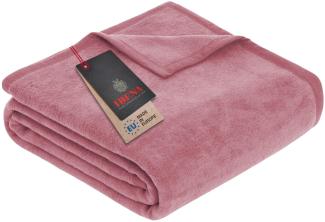 Ibena Porto XXL Decke 220x240 cm – Baumwollmischung weich, warm & waschbar, Tagesdecke rosa einfarbig
