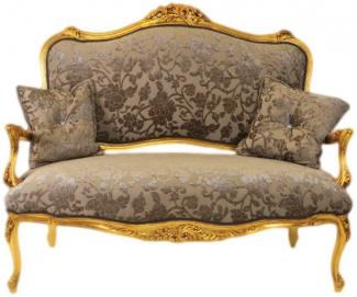 Casa Padrino Barock Sofa Grau-Khaki Muster / Gold - italienischer Stil - Barock Möbel