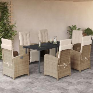 vidaXL 7-tlg. Garten-Essgruppe mit Kissen Beige Poly Rattan