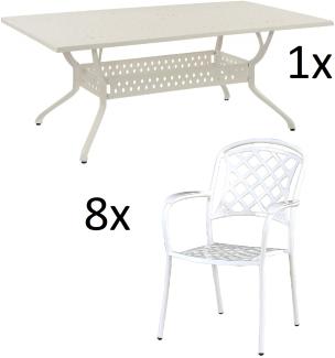 Inko 9-teilige Sitzgruppe Alu-Guss weiß Tisch 215x107x74 cm cm mit 8 Sesseln Tisch 215x107 cm mit 8x Sessel Capri