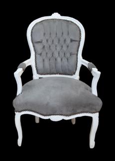 Casa Padrino Barock Salon Stuhl Grau / Weiß