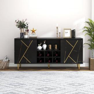 Merax Sideboard mit Weinablagen und großen Stauraum, mit Weinablagen, Kommode mit Metallbeine, Anrichte, B:148cm