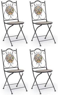 Casa Padrino Jugendstil Gartenstuhl 4er Set Schwarz / Mehrfarbig 39 x 47 x H. 92 cm - Klappbare Stühle mit Keramik Platten - Nostalgische Garten & Gastronomie Möbel