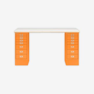 MultiDesk, 2 MultiDrawer mit 8 Schüben, Dekor Plywood, Farbe Orange, Maße: H 740 x B 1400 x T 600 mm