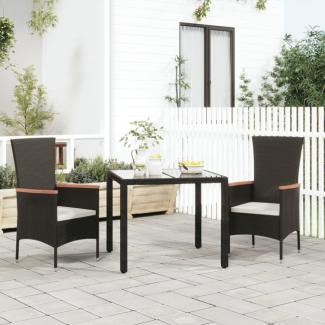 vidaXL Gartenstühle mit Kissen 2 Stk. Poly Rattan Schwarz