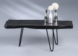 Couchtisch >Tallus< in schwarz, Teakholz + Metall - 100x40x40cm (LxBxH)