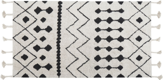 Teppich Baumwolle weiß schwarz 80 x 150 cm geometrisches Muster Kurzflor KHEMISSET