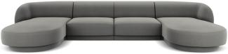 Micadoni 5-Sitzer Samtstoff Panorama Sofa Miley | Bezug Light Grey | Beinfarbe Black Plastic