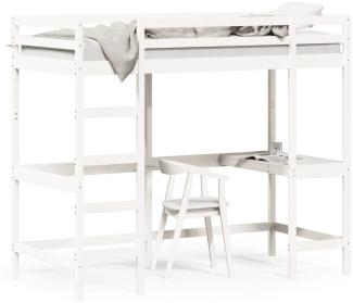 vidaXL Hochbett mit Schreibtisch Weiß 90x200 cm Massivholz Kiefer