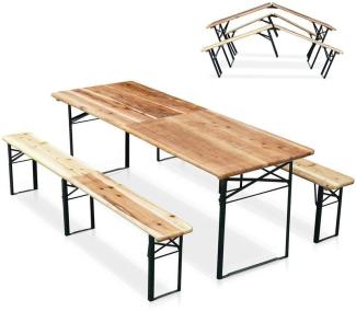 Wood Decor - 10er Set Bierzeltgarnitur Tisch und Bierbänke Klappbar Holz Biergarten Festzelt 220x80