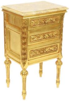 Casa Padrino Barock Beistelltisch mit 3 Schubladen und Marmorplatte Gold / Creme 45 x 55 x H. 75 cm - Barockmöbel