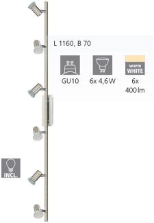Eglo 90927 Spot LED ROTTELO Stahl nickel-matt, chrom GU10 max. 6X4,6W L:116cm B:7cm