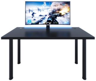 Gaming Tisch CODE X2 mit LED, 135x73-76x65, schwarz/schwarze Beine + USB HUB