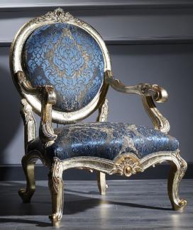 Casa Padrino Luxus Barock Salon Stuhl Dunkelblau / Antik Gold 65 x 85 x H. 120 cm - Barockmöbel