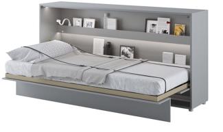 MEBLINI Schrankbett Bed Concept - BC-06 - 90x200cm Horizontal - Grau Matt mit Matratze - Wandbett mit Lattenrost - Klappbett mit Schrank - Wandklappbett - Murphy Bed - Bettschrank