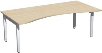 Schreibtisch '4 Fuß Pro Quadrat' Ergonomieform höhenverstellbar, 200x100x68-86cm, Ahorn / Silber