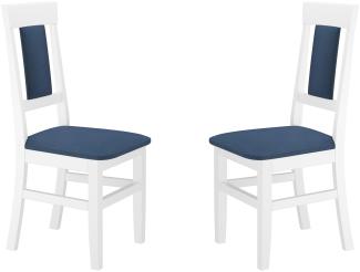 2er-Set Gepolsterter Massivholz-Stuhl in weiß/navyblau