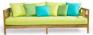 Casa Padrino Luxus Massivholz Gartensofa Naturfarben / Hellgrün 220 x 94 x H. 65 cm - Wetterbeständiges Teakholz Sofa mit Kissen - Garten & Terrassen Möbel - Luxus Qualität