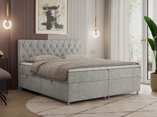 Boxspringbett Doppelbett Polsterbett Kunstlederbett mit Bettkasten - ROMA - 180x200cm - Hellgrau Stoff - H3