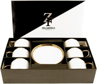 Zellerfeld 12-Teilig Mokkaservice mit Untertasse Tasse Mokkatasse Gold-Umrandung weiß