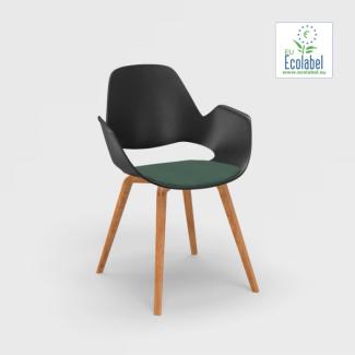 Stuhl mit Armlehne FALK schwarz Eichenfurnier Sitzpolster duneklgrün