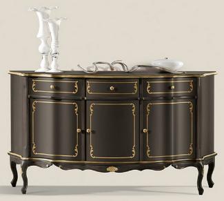 Casa Padrino Luxus Barock Sideboard Schwarz / Gold - Prunkvoller Massivholz Schrank mit 3 Türen und 3 Schubladen - Barock Wohnzimmer & Hotel Möbel - Luxus Qualität - Made in Italy