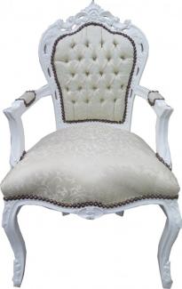 Casa Padrino Barock Esszimmer Stuhl mit Armlehnen Weiss Muster / Weiß - Antik Möbel - Limited Edition