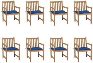 Gartenstühle 8 Stk. mit Königsblauen Kissen Teak Massivholz