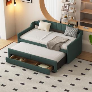 Merax 90 x 200 cm (190 cm) Tagesbett, gepolstertes Einzel-Tagesbett mit Rollcontainer, Tagesbett mit Schubladen, Grün