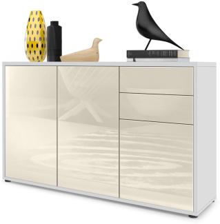 Vladon Sideboard Ben V3, Kommode mit 3 Türen und 2 Schubladen, Weiß matt/Creme Hochglanz (117 x 74 x 36 cm)
