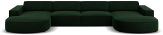Micadoni 6-Sitzer Samtstoff Panorama Sofa Jodie | Bezug Bottle Green | Beinfarbe Black Plastic