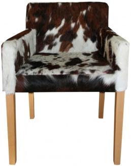 Casa Padrino Designer Esszimmer Stuhl mit Armlehnen ModEF 35 Kuhfell - Hotelmöbel - Buche - Echtes Fell