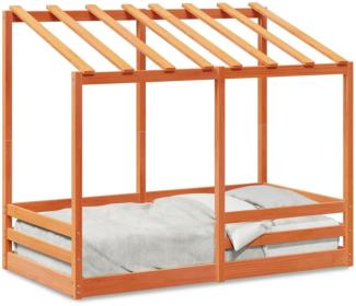 vidaXL Kinderbett mit Dach Wachsbraun 70x140 cm Massivholz Kiefer