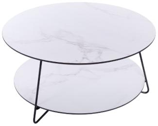 Couchtisch 80 x 80 x 40 cm MDF in Marmoroptik Weiß mit doppelter Tischplatte